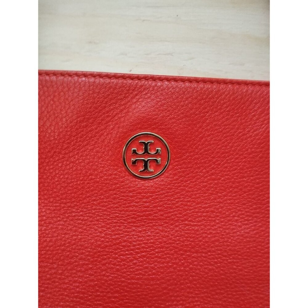 Tory Burch Tote Bag Large Red Pebbled Leather Shoulder Handbag Gold Logo Slouchy - Picture 6 of 6